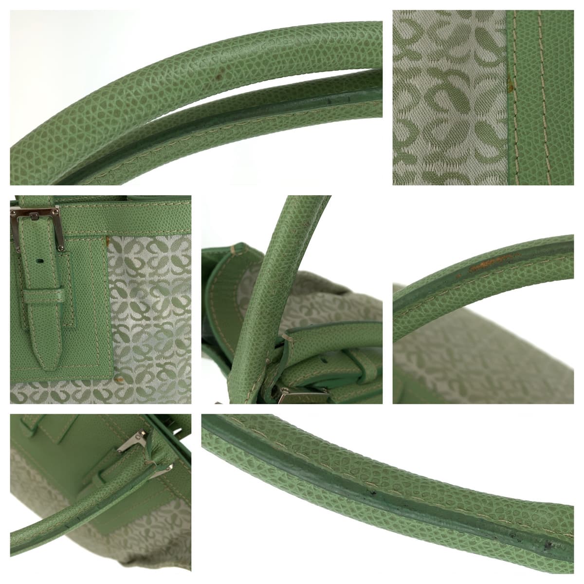 10296
LOEWE ロエベ ヴィンテージ アナグラム 総柄 グリーン シルバー金具 キャンバス / レザー トートバッグ ショルダーバッグ  レディース