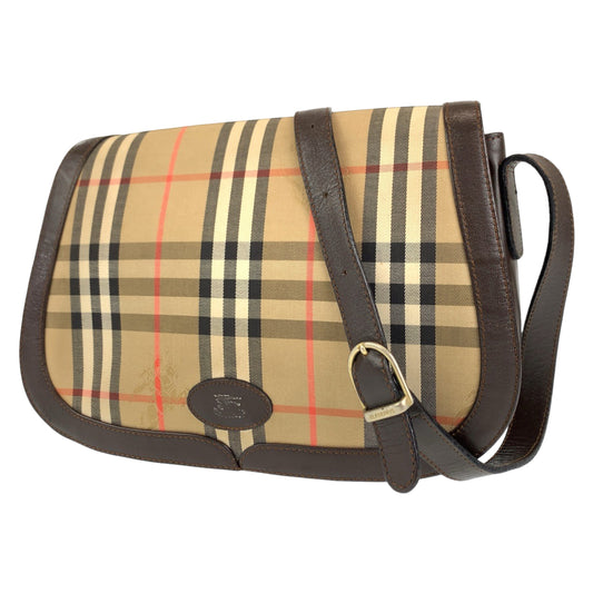 H-00416
BURBERRY バーバリー ノヴァチェック ブラウン 茶 キャンバス ショルダーバッグ 肩掛け  レディース