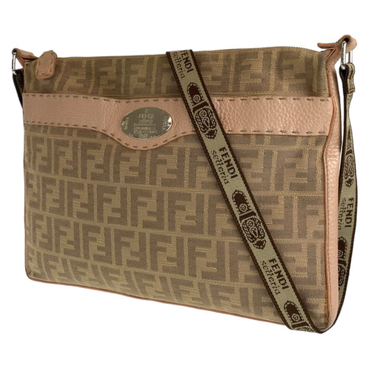 H-00418
FENDI フェンディ セレリア ズッカ ベージュ 薄茶色 ピンク シルバー金具 キャンバス / レザー ショルダーバッグ 斜め掛けバッグ  レディース
