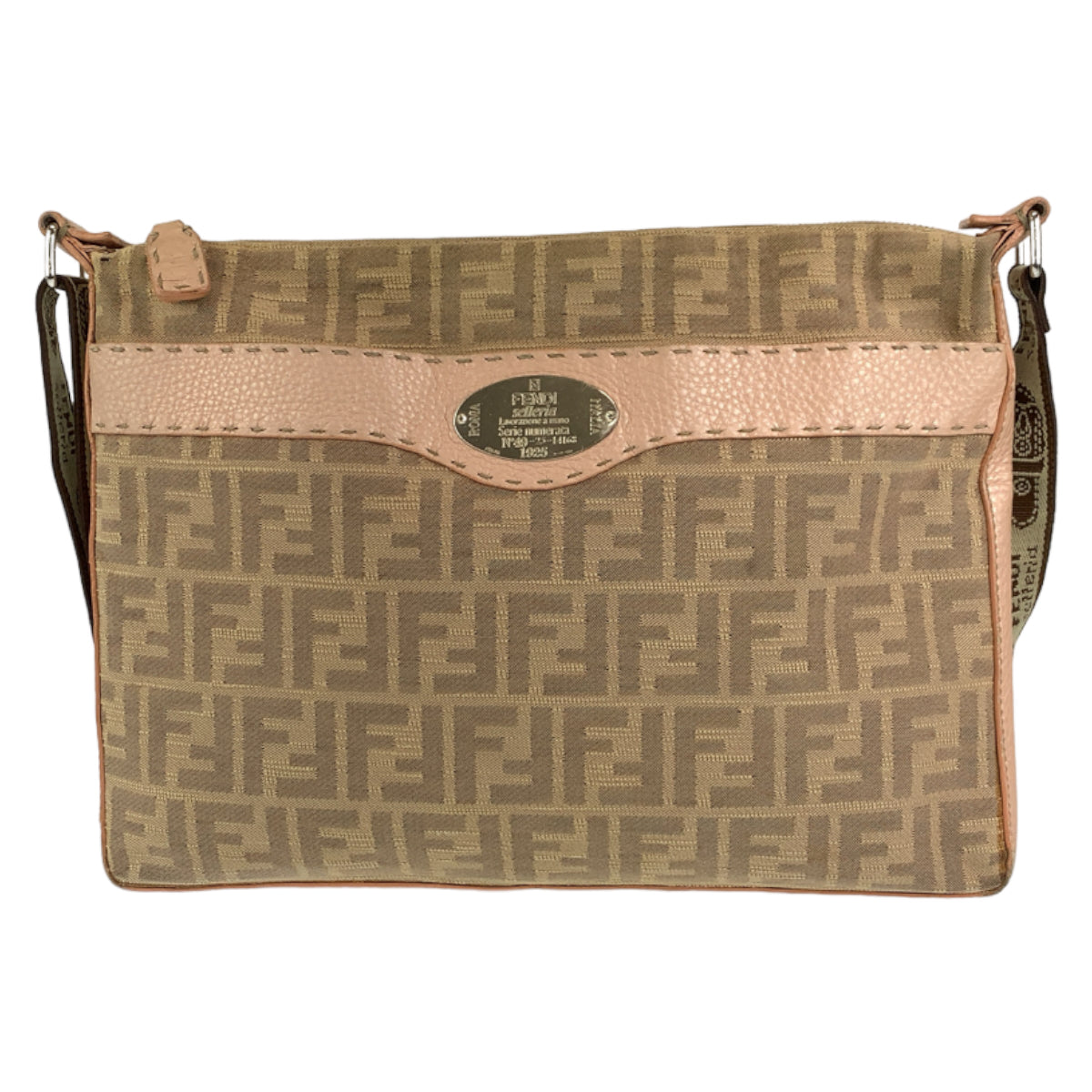 H-00418
FENDI フェンディ セレリア ズッカ ベージュ 薄茶色 ピンク シルバー金具 キャンバス / レザー ショルダーバッグ 斜め掛けバッグ  レディース