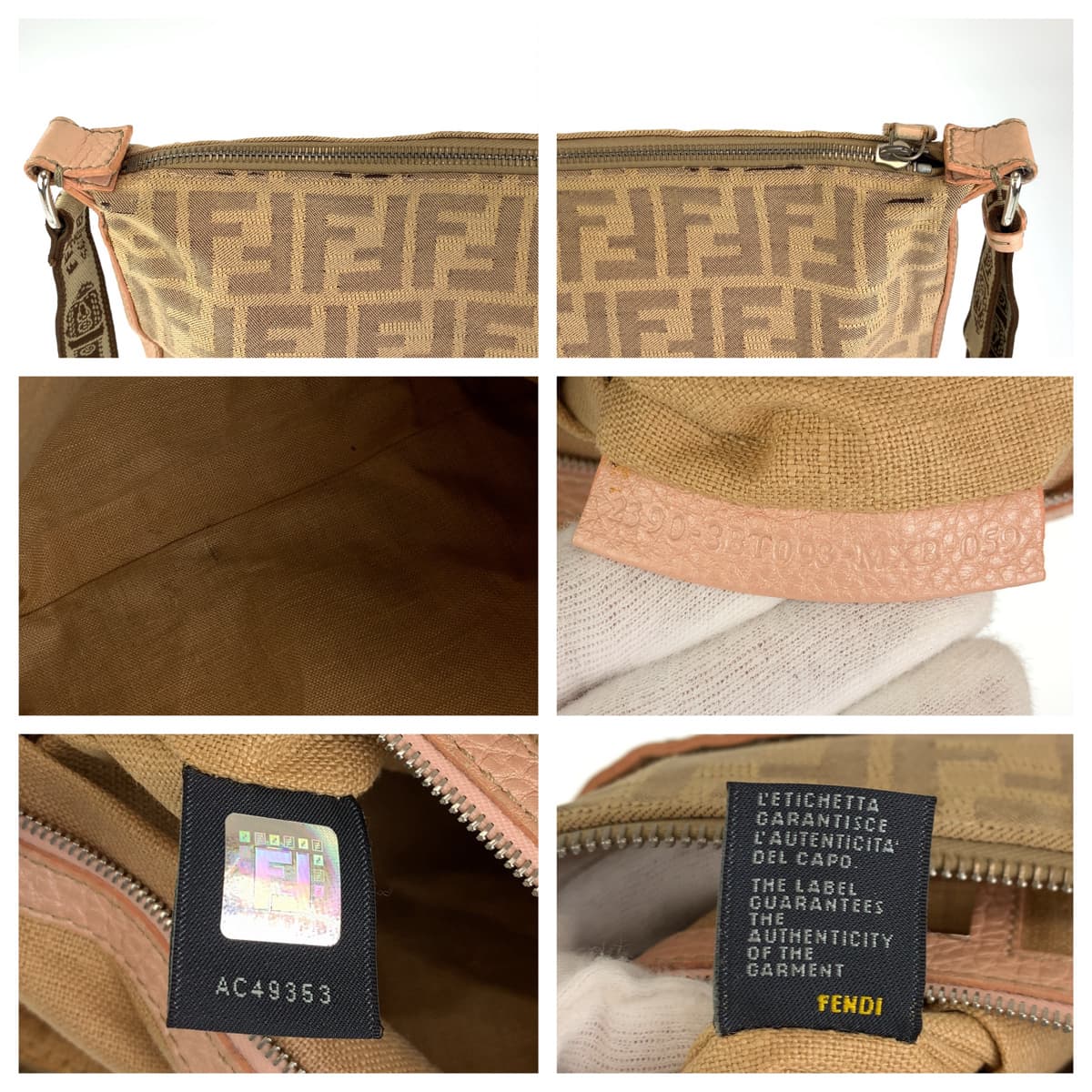 H-00418
FENDI フェンディ セレリア ズッカ ベージュ 薄茶色 ピンク シルバー金具 キャンバス / レザー ショルダーバッグ 斜め掛けバッグ  レディース