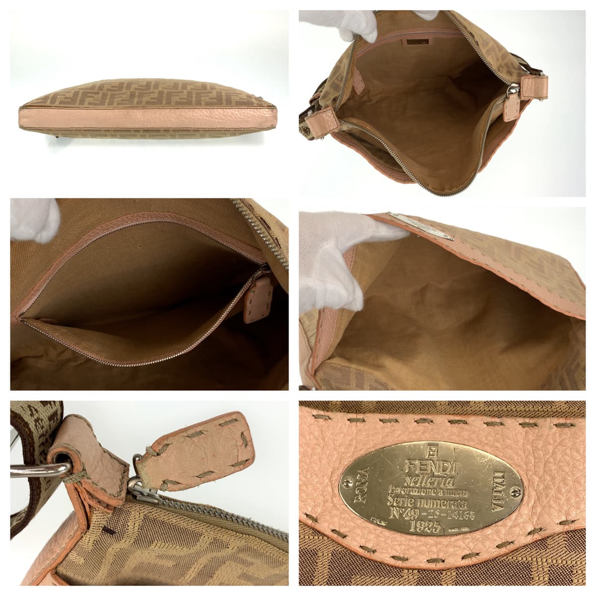 H-00418
FENDI フェンディ セレリア ズッカ ベージュ 薄茶色 ピンク シルバー金具 キャンバス / レザー ショルダーバッグ 斜め掛けバッグ  レディース