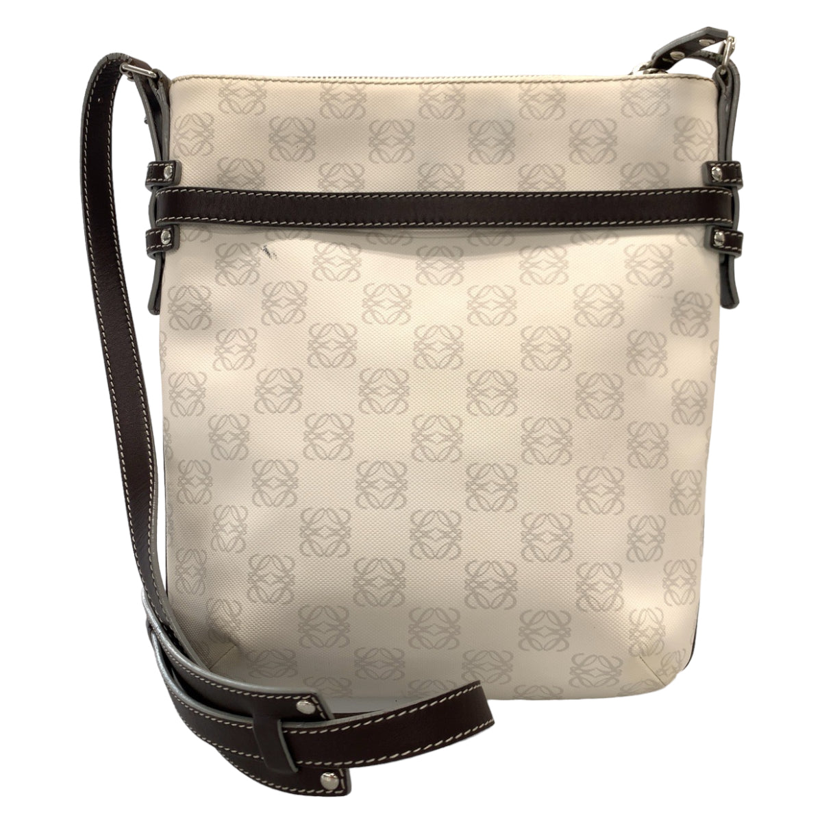 H-00421
LOEWE ロエベ アナグラム ポーチ付き ホワイト 白 PVC ショルダーバッグ 斜め掛け  レディース