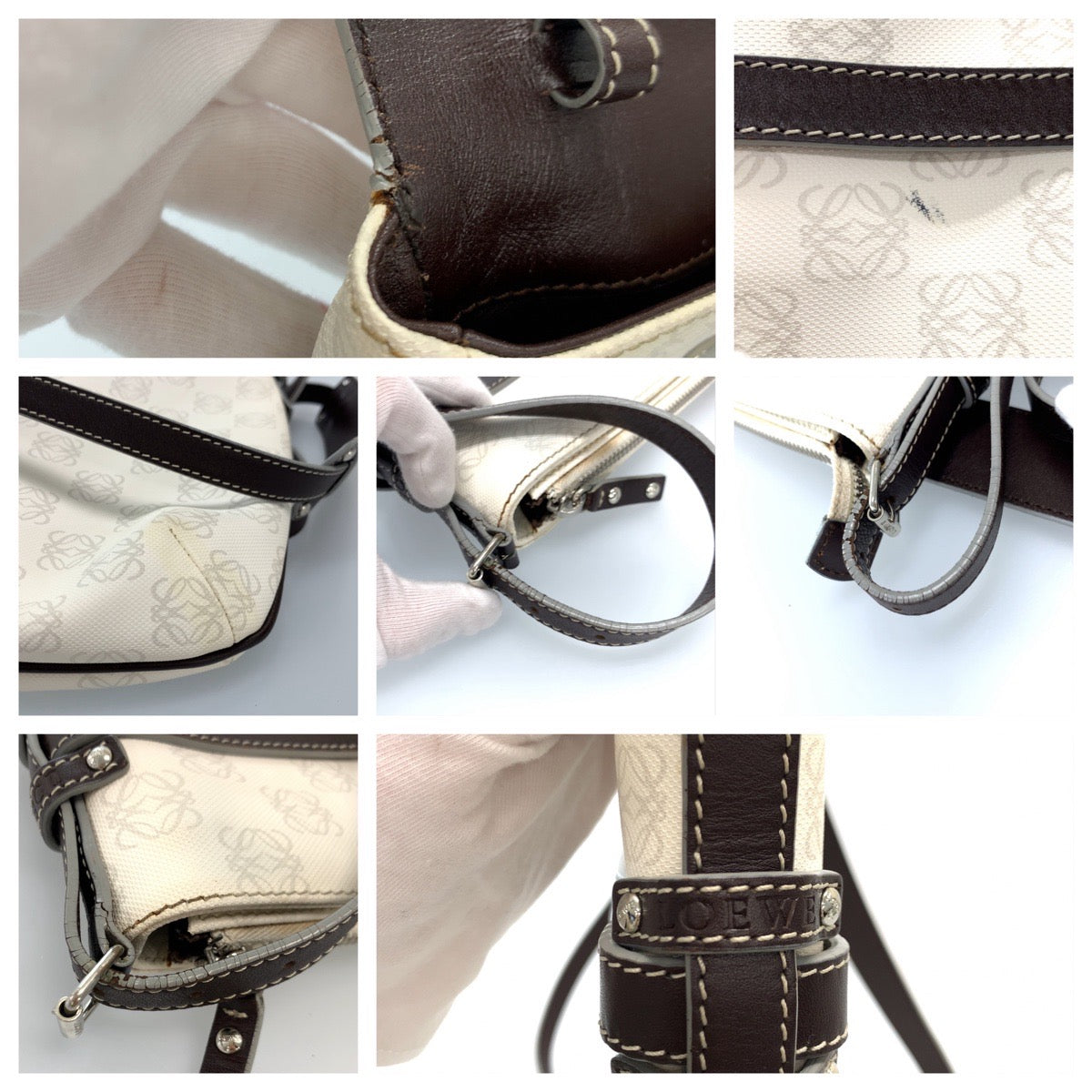 H-00421
LOEWE ロエベ アナグラム ポーチ付き ホワイト 白 PVC ショルダーバッグ 斜め掛け  レディース