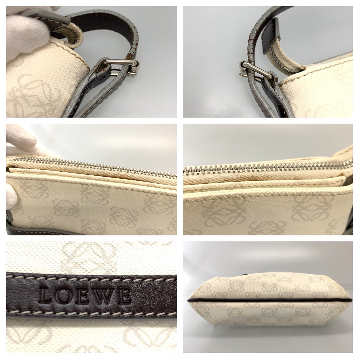 H-00421
LOEWE ロエベ アナグラム ポーチ付き ホワイト 白 PVC ショルダーバッグ 斜め掛け  レディース