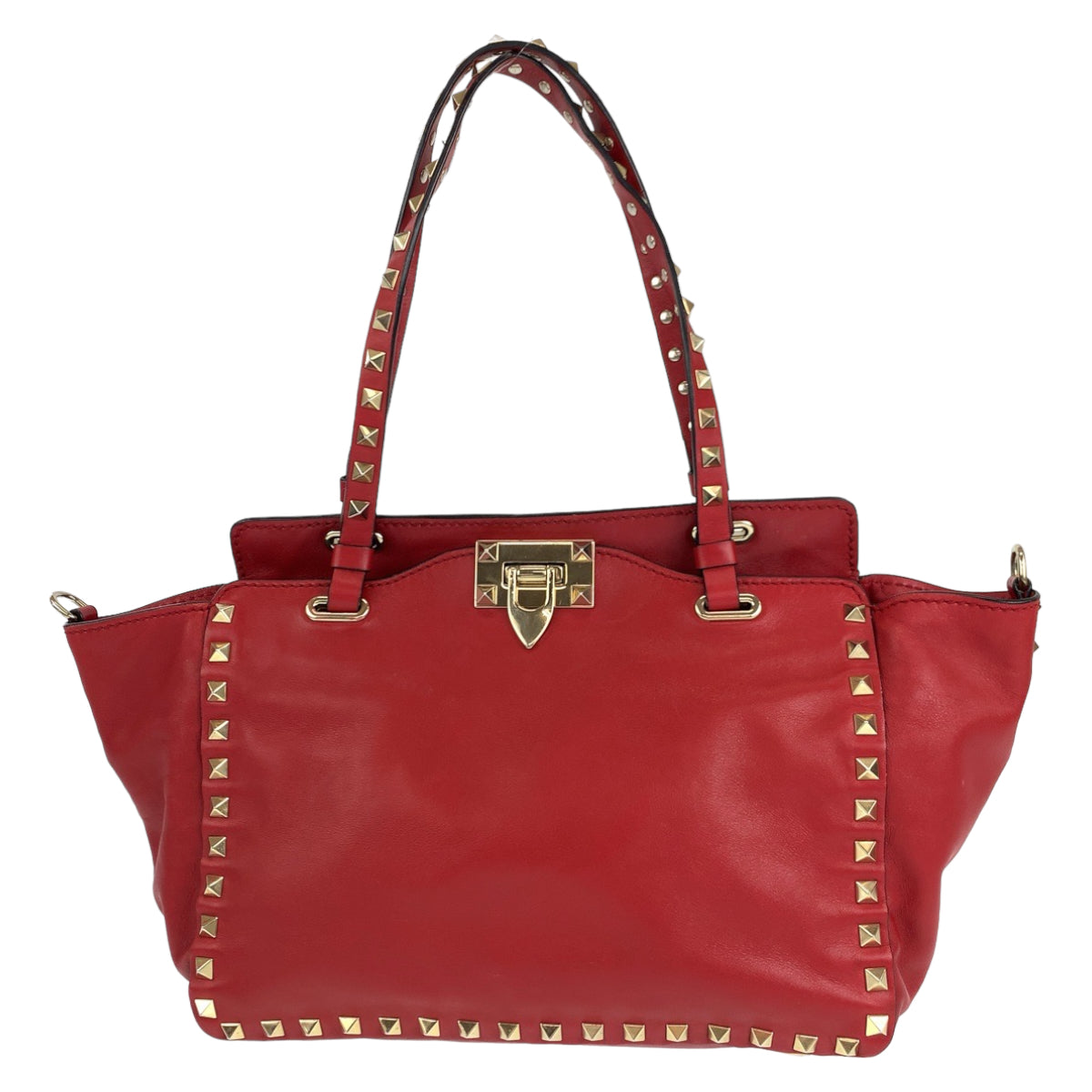 H-00424
VALENTINO ヴァレンティノ ロックスタッズ レッド 赤 ゴールド金具 レザー ショルダーバッグ トートバッグ 2way  レディース