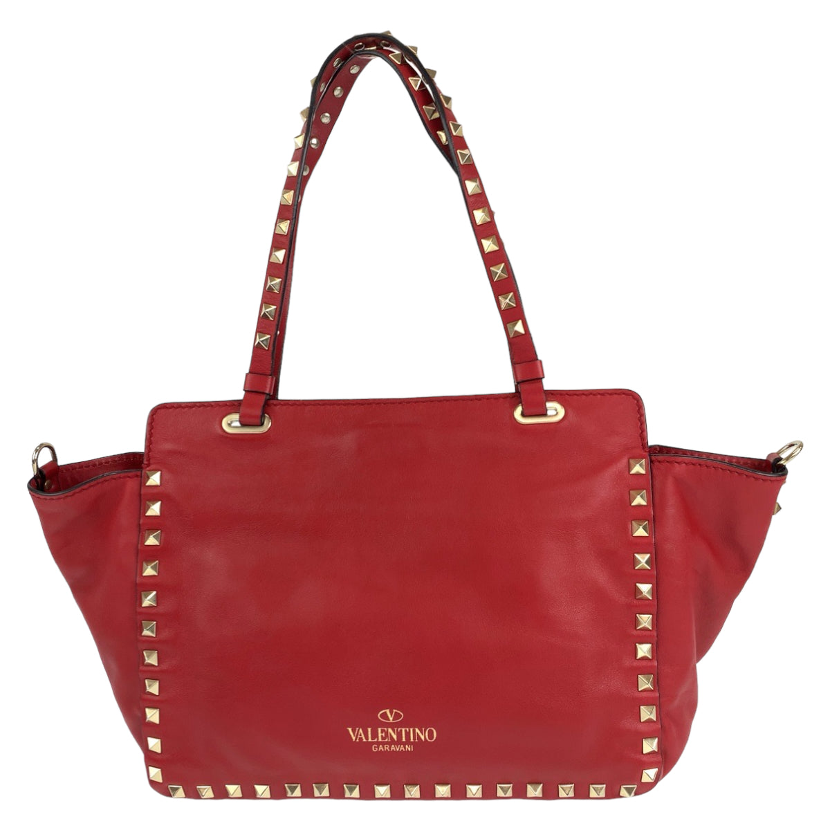 H-00424
VALENTINO ヴァレンティノ ロックスタッズ レッド 赤 ゴールド金具 レザー ショルダーバッグ トートバッグ 2way  レディース