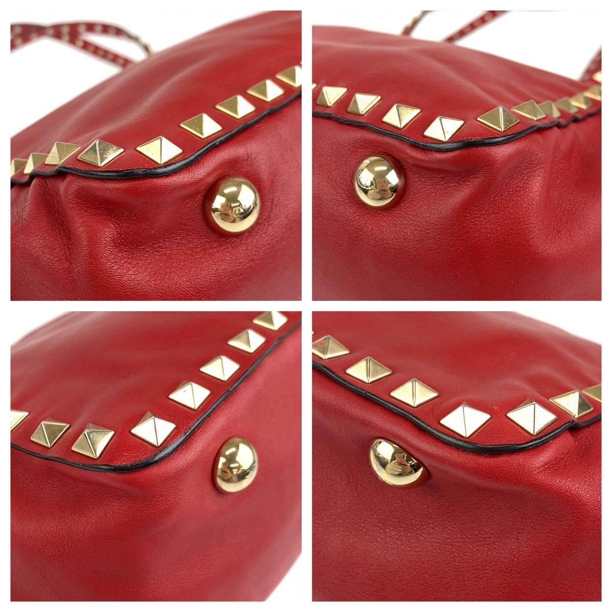 H-00424
VALENTINO ヴァレンティノ ロックスタッズ レッド 赤 ゴールド金具 レザー ショルダーバッグ トートバッグ 2way  レディース