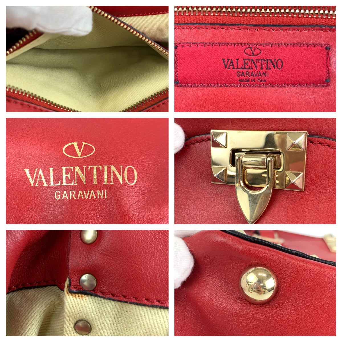 H-00424
VALENTINO ヴァレンティノ ロックスタッズ レッド 赤 ゴールド金具 レザー ショルダーバッグ トートバッグ 2way  レディース
