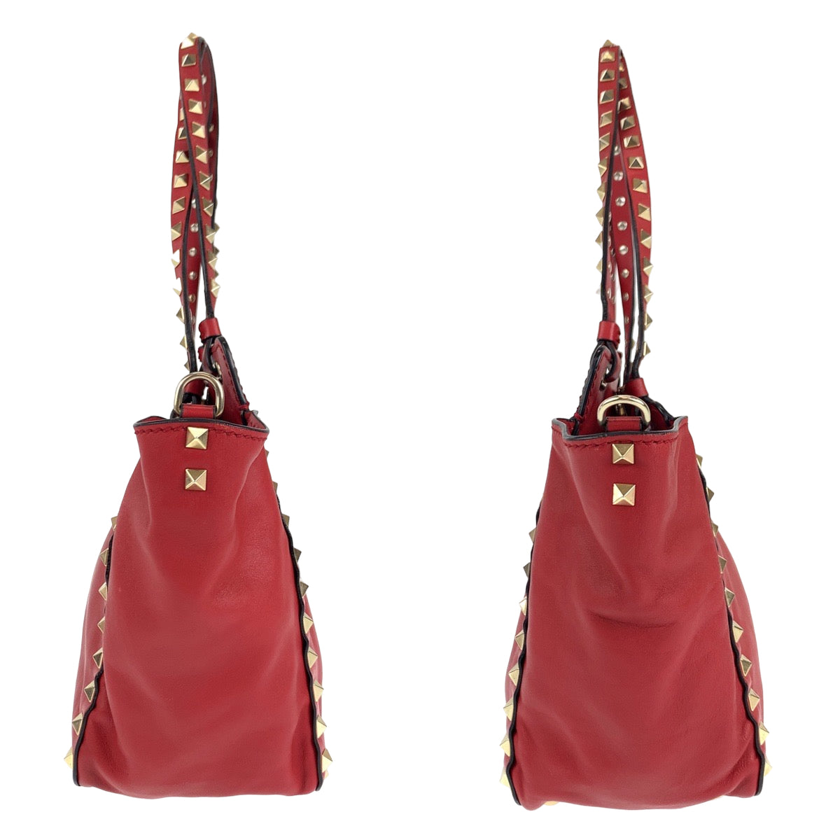 H-00424
VALENTINO ヴァレンティノ ロックスタッズ レッド 赤 ゴールド金具 レザー ショルダーバッグ トートバッグ 2way  レディース