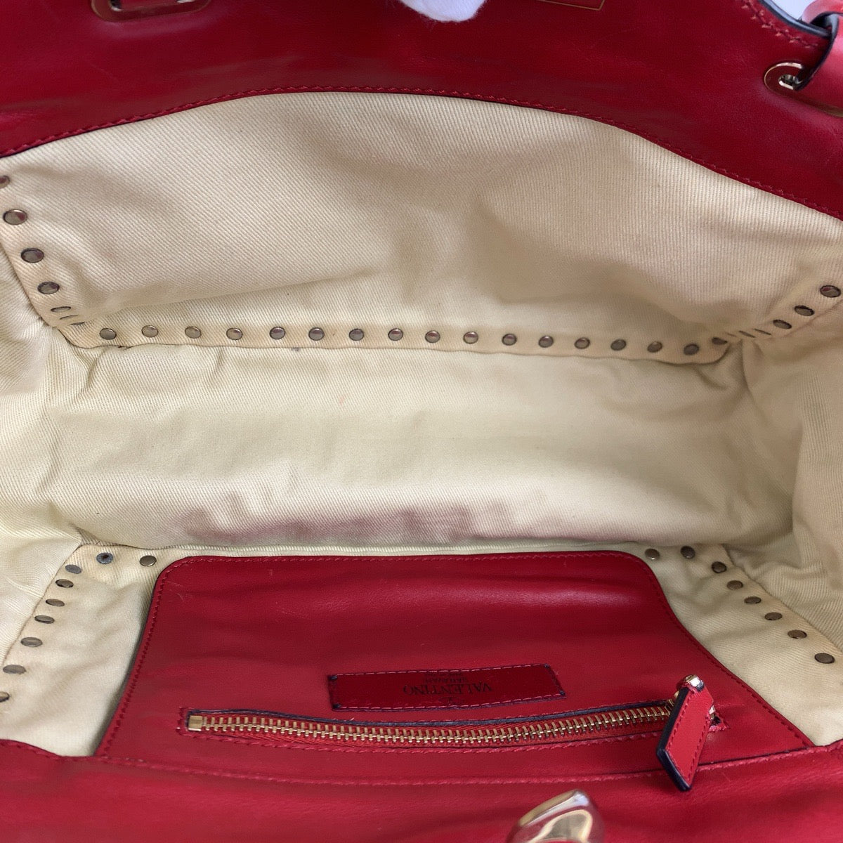 H-00424
VALENTINO ヴァレンティノ ロックスタッズ レッド 赤 ゴールド金具 レザー ショルダーバッグ トートバッグ 2way  レディース