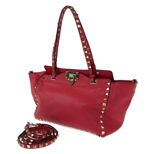 H-00425
VALENTINO ヴァレンティノ ロックスタッズ レッド 赤 ゴールド金具 レザー ショルダーバッグ ハンドバッグ 2way  レディース