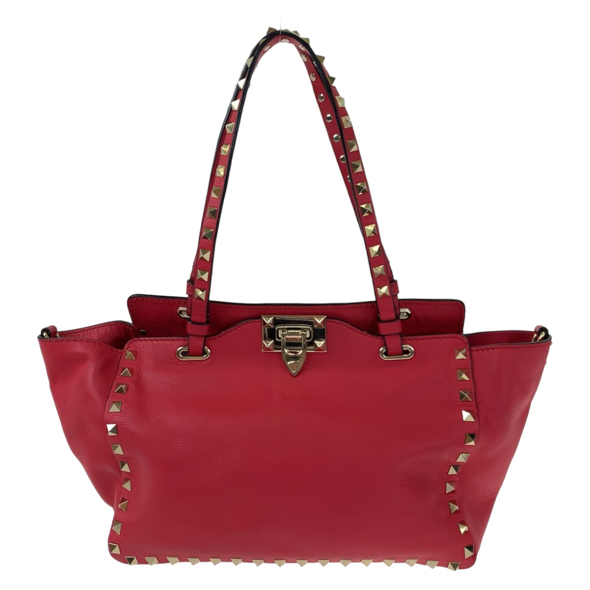 H-00425
VALENTINO ヴァレンティノ ロックスタッズ レッド 赤 ゴールド金具 レザー ショルダーバッグ ハンドバッグ 2way  レディース