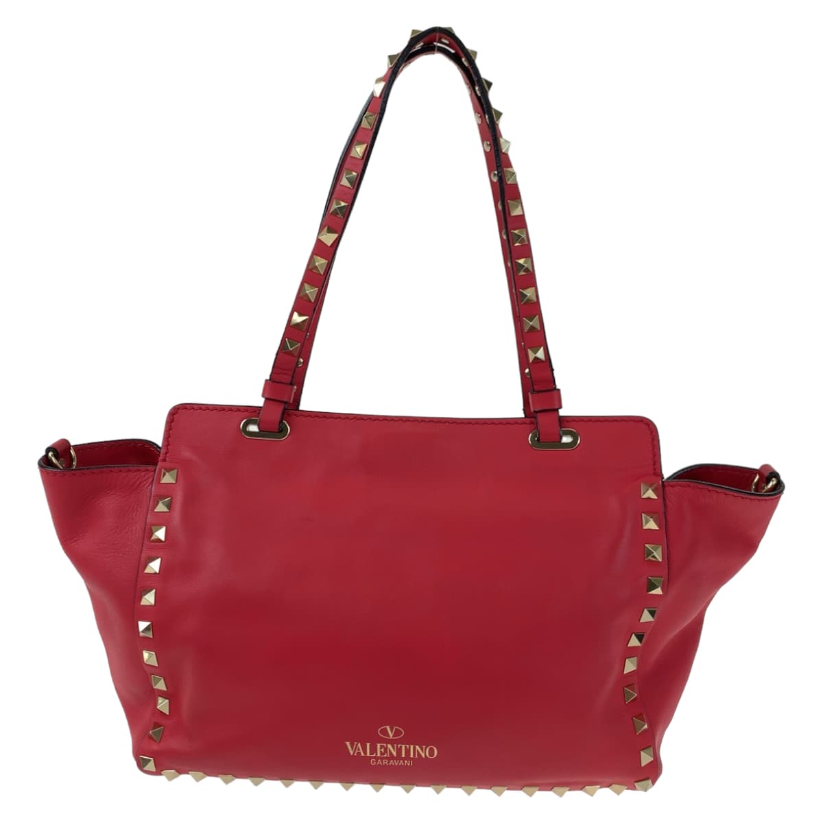 H-00425
VALENTINO ヴァレンティノ ロックスタッズ レッド 赤 ゴールド金具 レザー ショルダーバッグ ハンドバッグ 2way  レディース