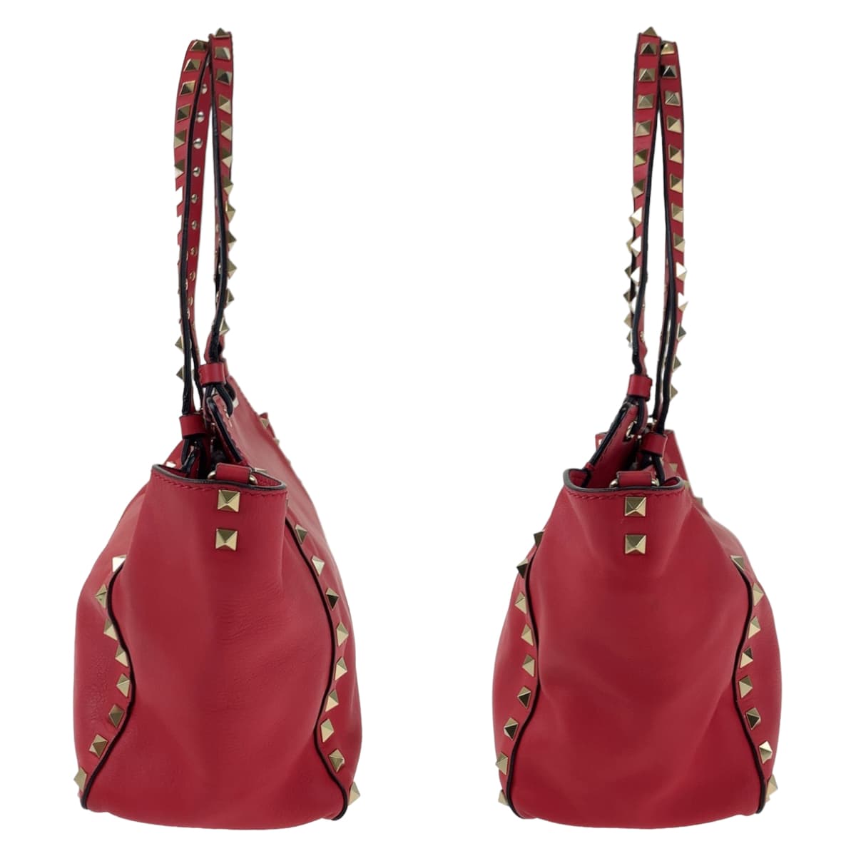 H-00425
VALENTINO ヴァレンティノ ロックスタッズ レッド 赤 ゴールド金具 レザー ショルダーバッグ ハンドバッグ 2way  レディース
