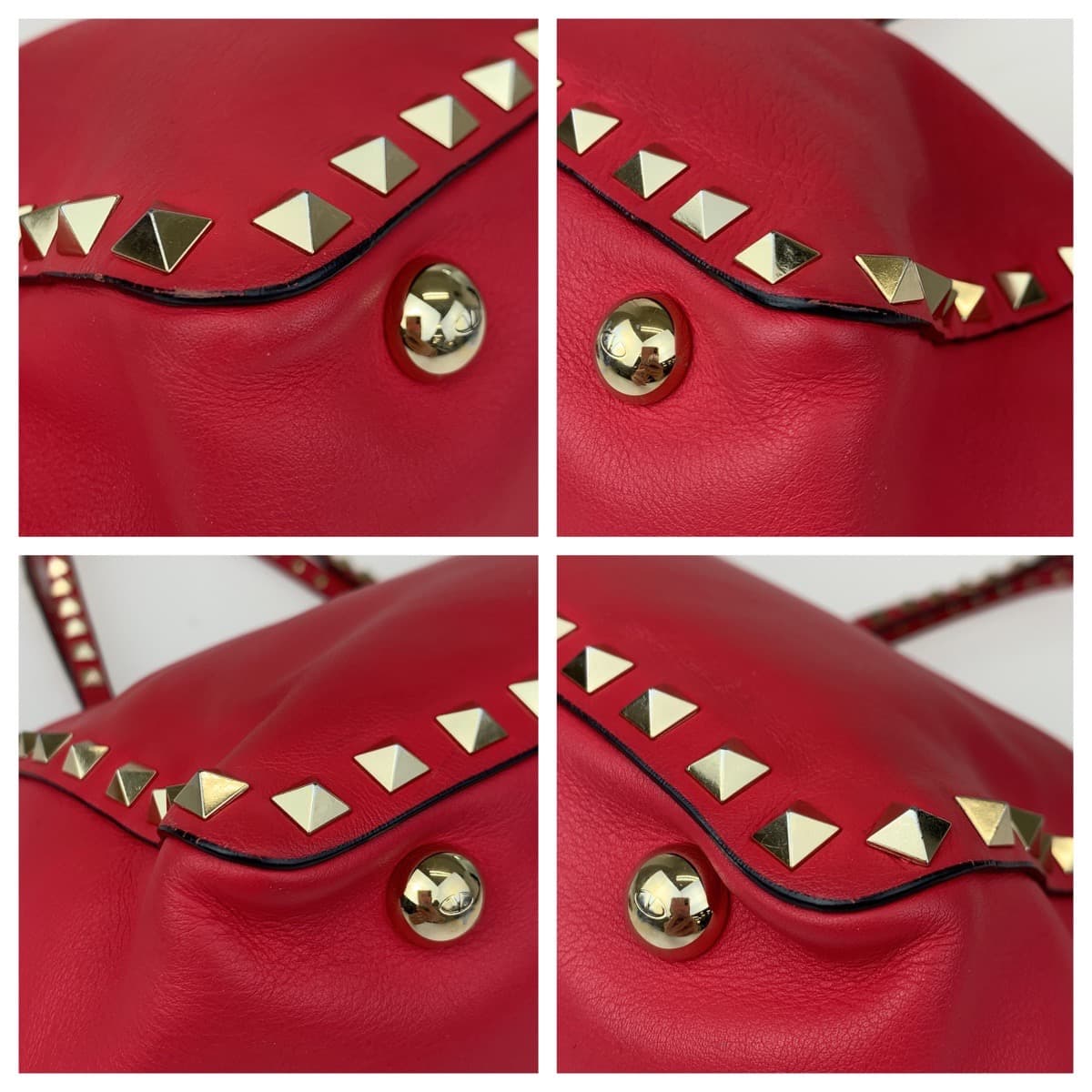 H-00425
VALENTINO ヴァレンティノ ロックスタッズ レッド 赤 ゴールド金具 レザー ショルダーバッグ ハンドバッグ 2way  レディース