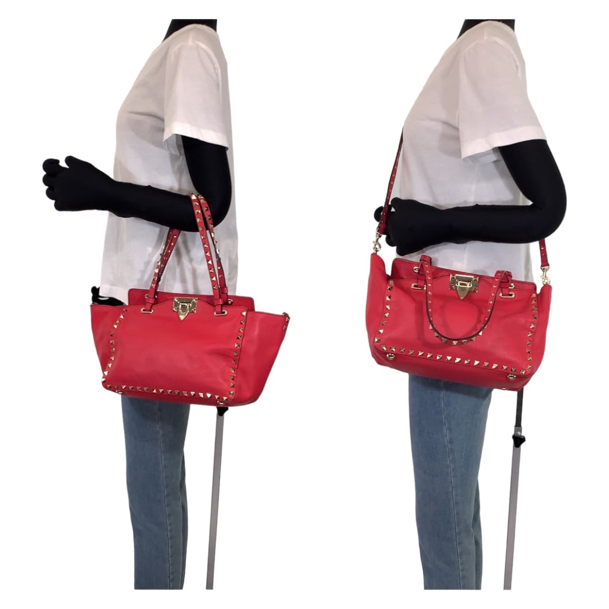 H-00425
VALENTINO ヴァレンティノ ロックスタッズ レッド 赤 ゴールド金具 レザー ショルダーバッグ ハンドバッグ 2way  レディース