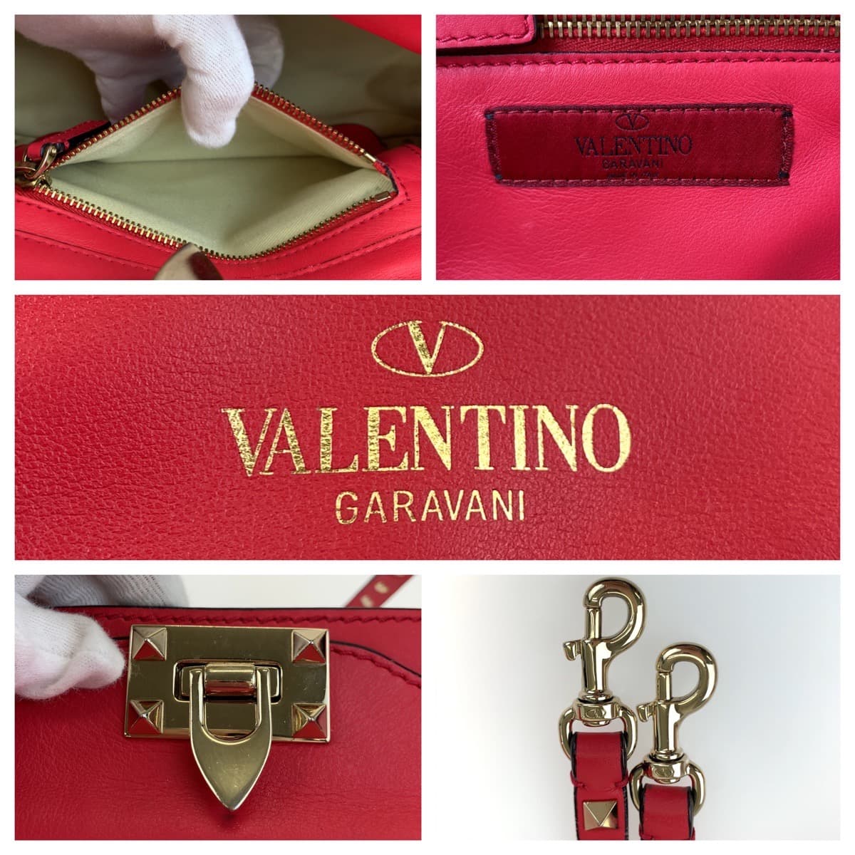 H-00425
VALENTINO ヴァレンティノ ロックスタッズ レッド 赤 ゴールド金具 レザー ショルダーバッグ ハンドバッグ 2way  レディース