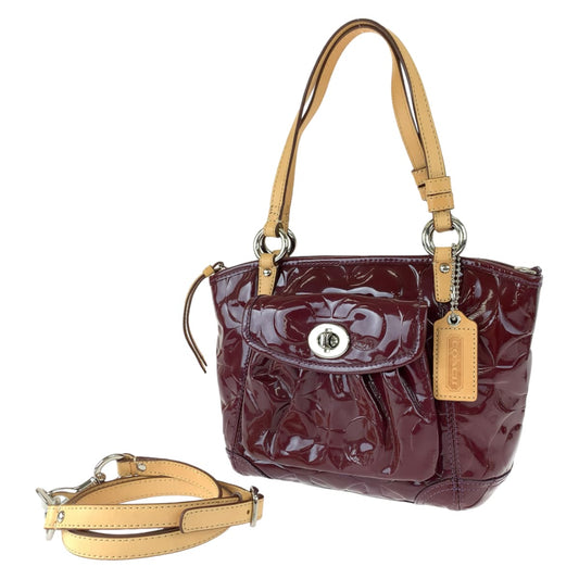 12645
COACH コーチ エンボスオプアート ワインレッド 赤 エナメル 13175 トートバッグ ショルダーバッグ ハンドバッグ 2way  レディース