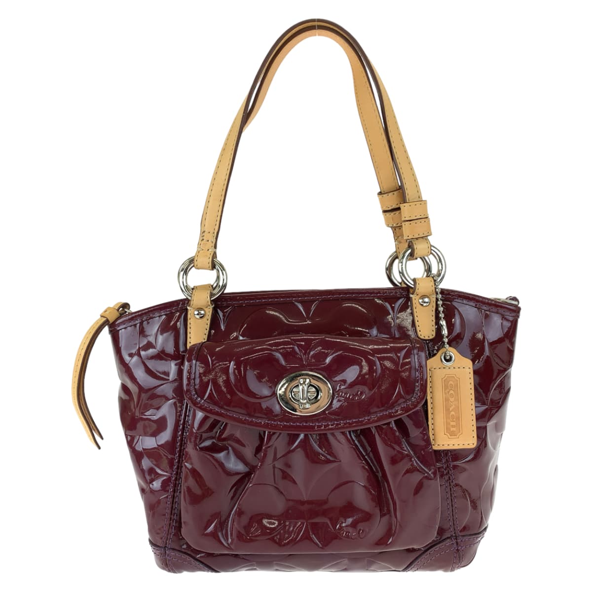 12645
COACH コーチ エンボスオプアート ワインレッド 赤 エナメル 13175 トートバッグ ショルダーバッグ ハンドバッグ 2way  レディース