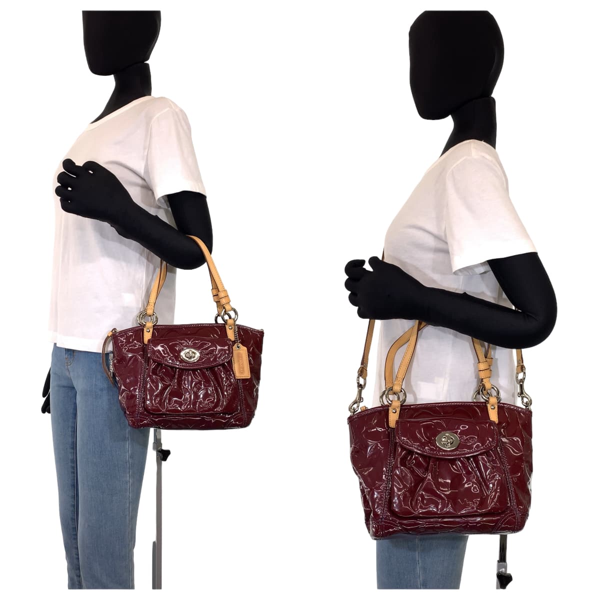 12645
COACH コーチ エンボスオプアート ワインレッド 赤 エナメル 13175 トートバッグ ショルダーバッグ ハンドバッグ 2way  レディース