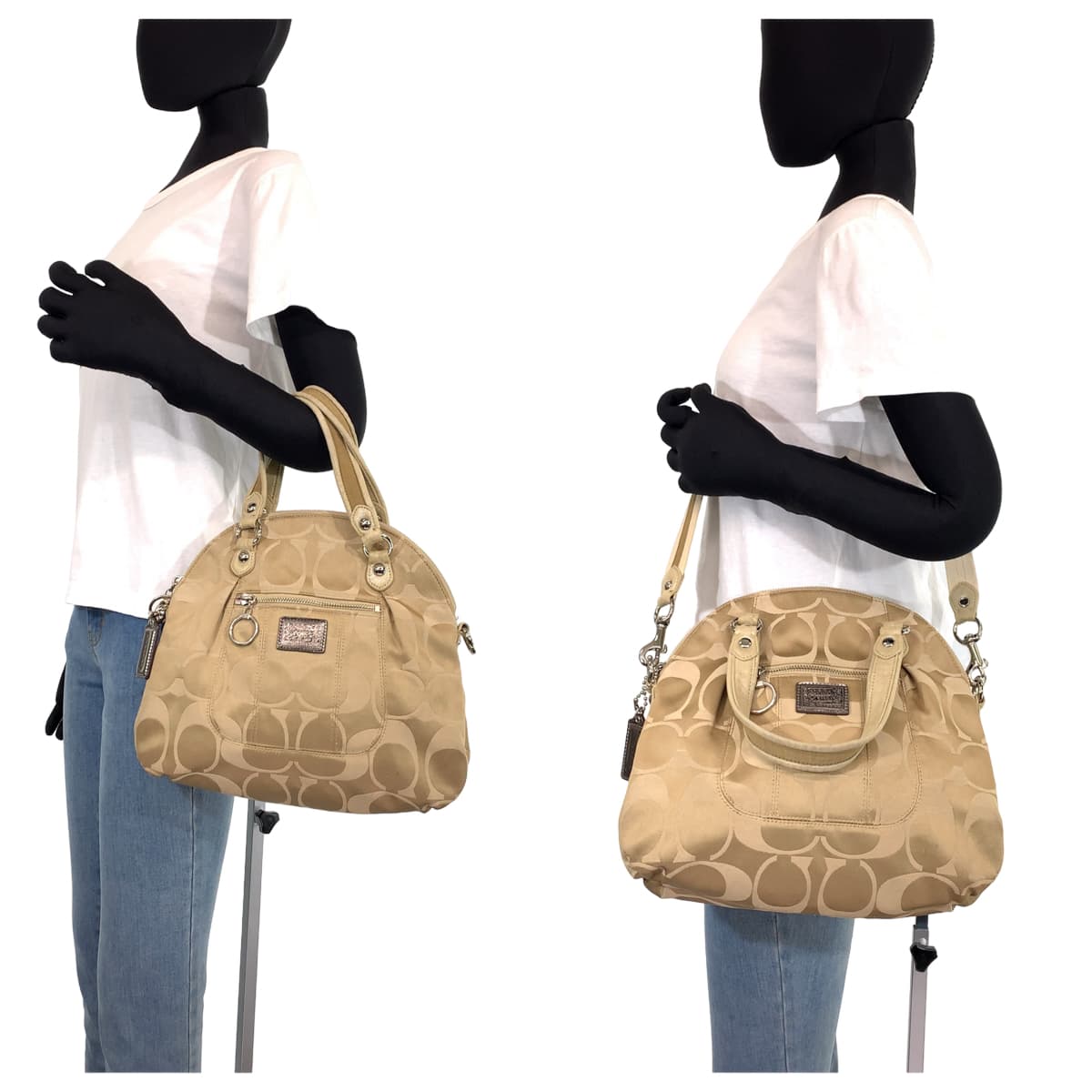12642
COACH コーチ シグネチャー ポピー ベージュ キャンバス 18708 ショルダーバック ハンドバッグ 2way 斜め掛け可能  レディース