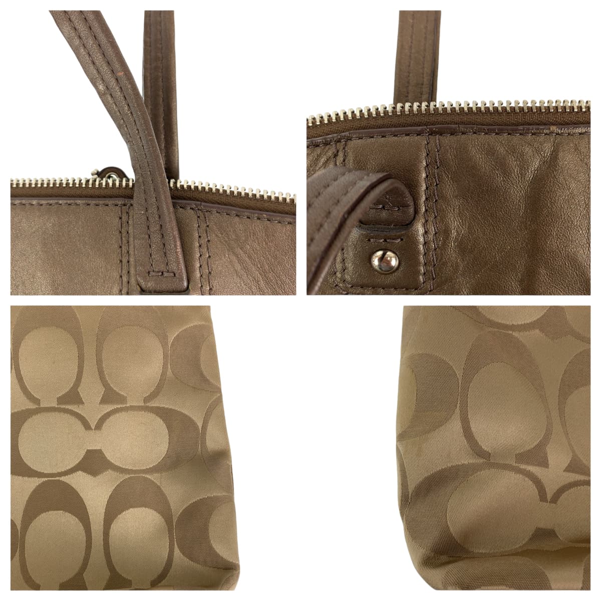 12640
COACH コーチ シグネチャー ラウラ ベージュ ブラウン キャンバス / レザー F18335 トートバッグ ショルダーバッグ  レディース AB5
