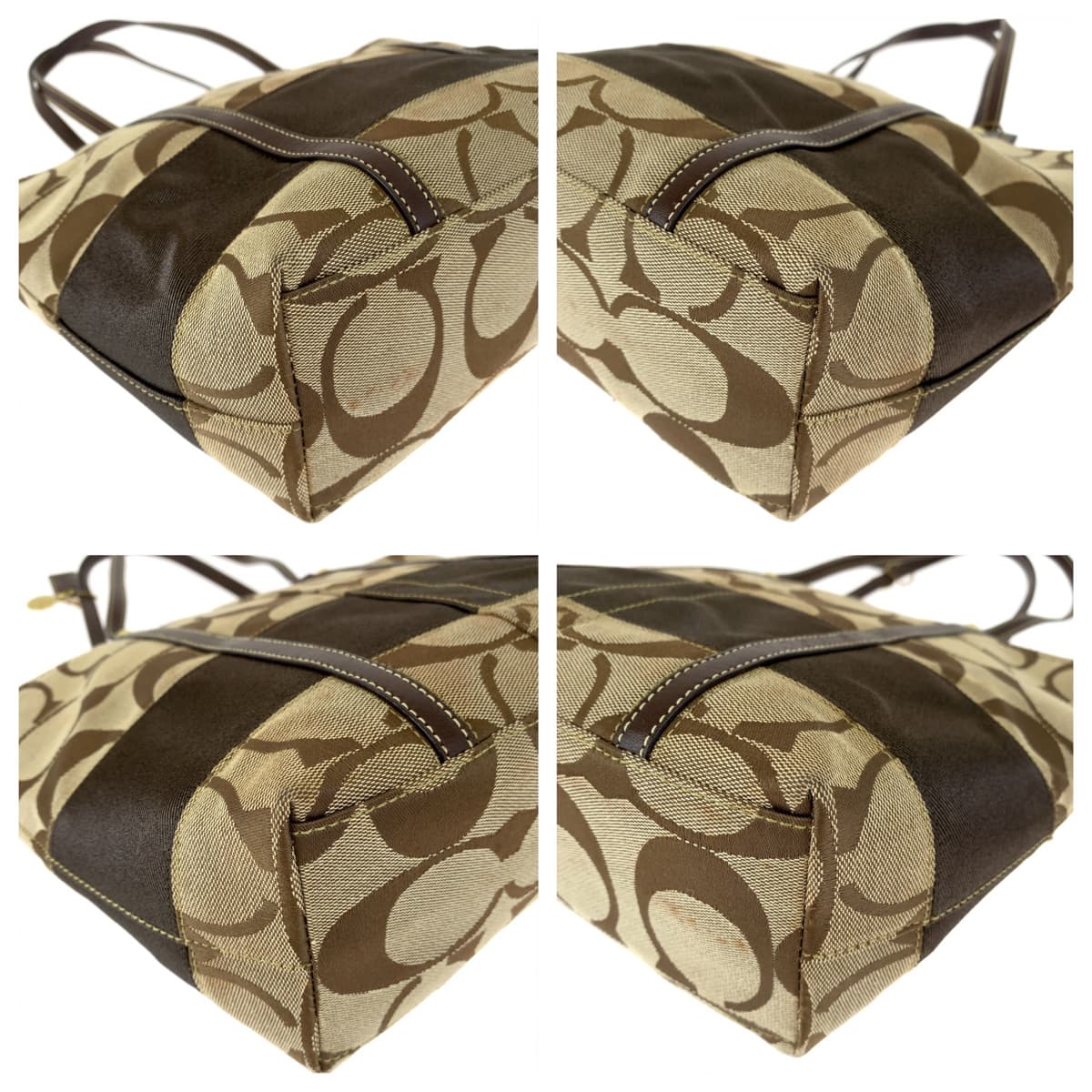 12639
COACH コーチ シグネチャー ブラウン ベージュ ゴールド金具 キャンバス 11098 トートバッグ ショルダーバッグ  レディース