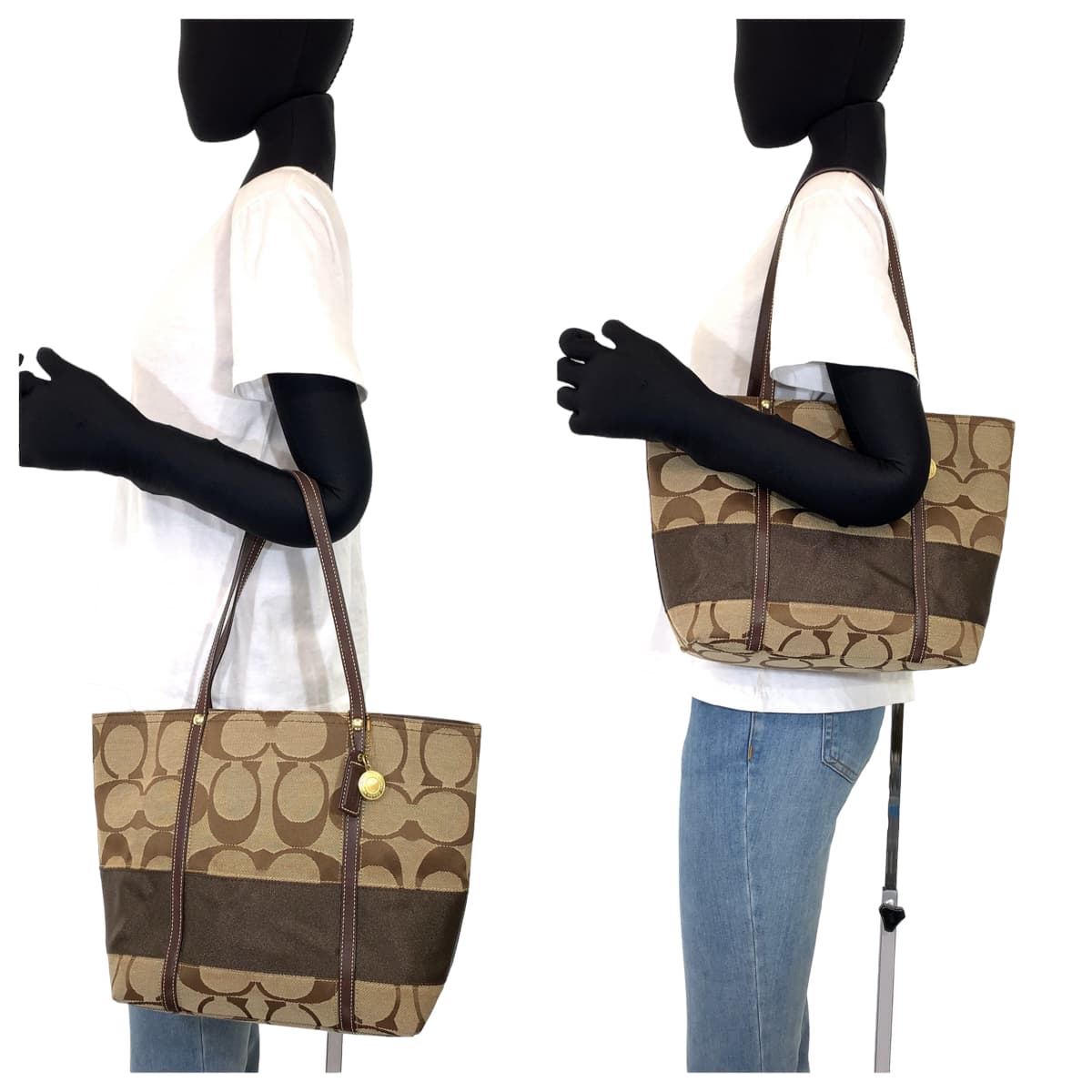 12639
COACH コーチ シグネチャー ブラウン ベージュ ゴールド金具 キャンバス 11098 トートバッグ ショルダーバッグ  レディース