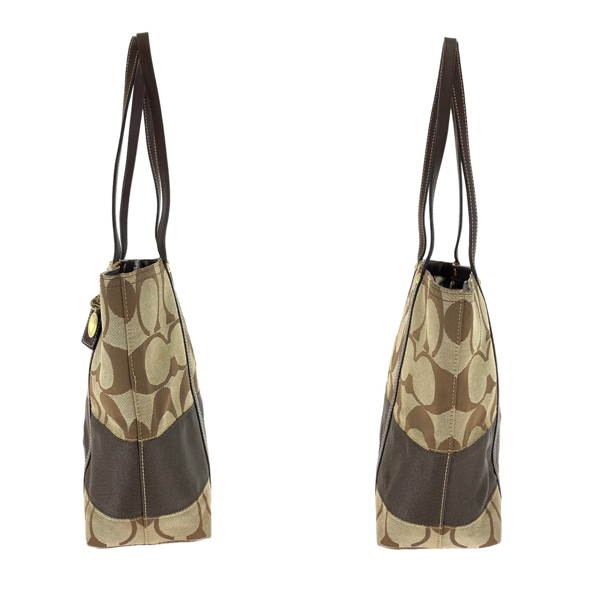 12639
COACH コーチ シグネチャー ブラウン ベージュ ゴールド金具 キャンバス 11098 トートバッグ ショルダーバッグ  レディース