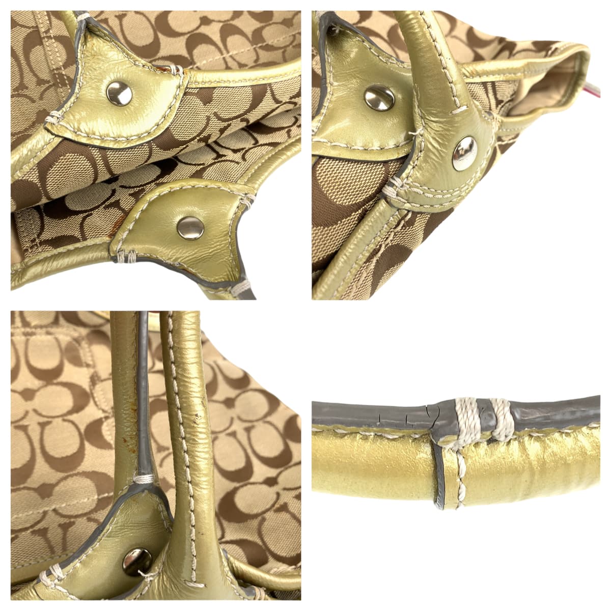 12638
COACH コーチ シグネチャー ベージュ ゴールド キャンバス / エナメル 12564 トートバッグ ショルダーバッグ  レディース
