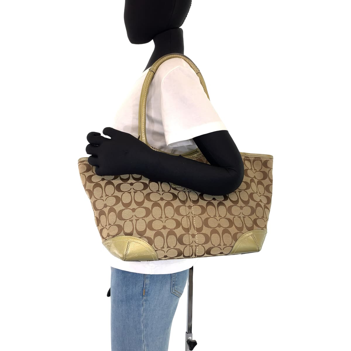 12638
COACH コーチ シグネチャー ベージュ ゴールド キャンバス / エナメル 12564 トートバッグ ショルダーバッグ  レディース