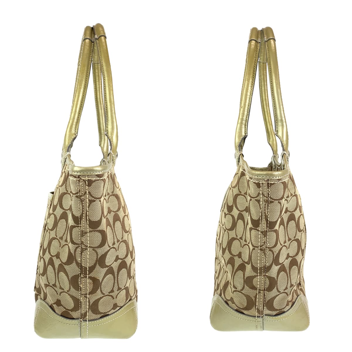 12638
COACH コーチ シグネチャー ベージュ ゴールド キャンバス / エナメル 12564 トートバッグ ショルダーバッグ  レディース
