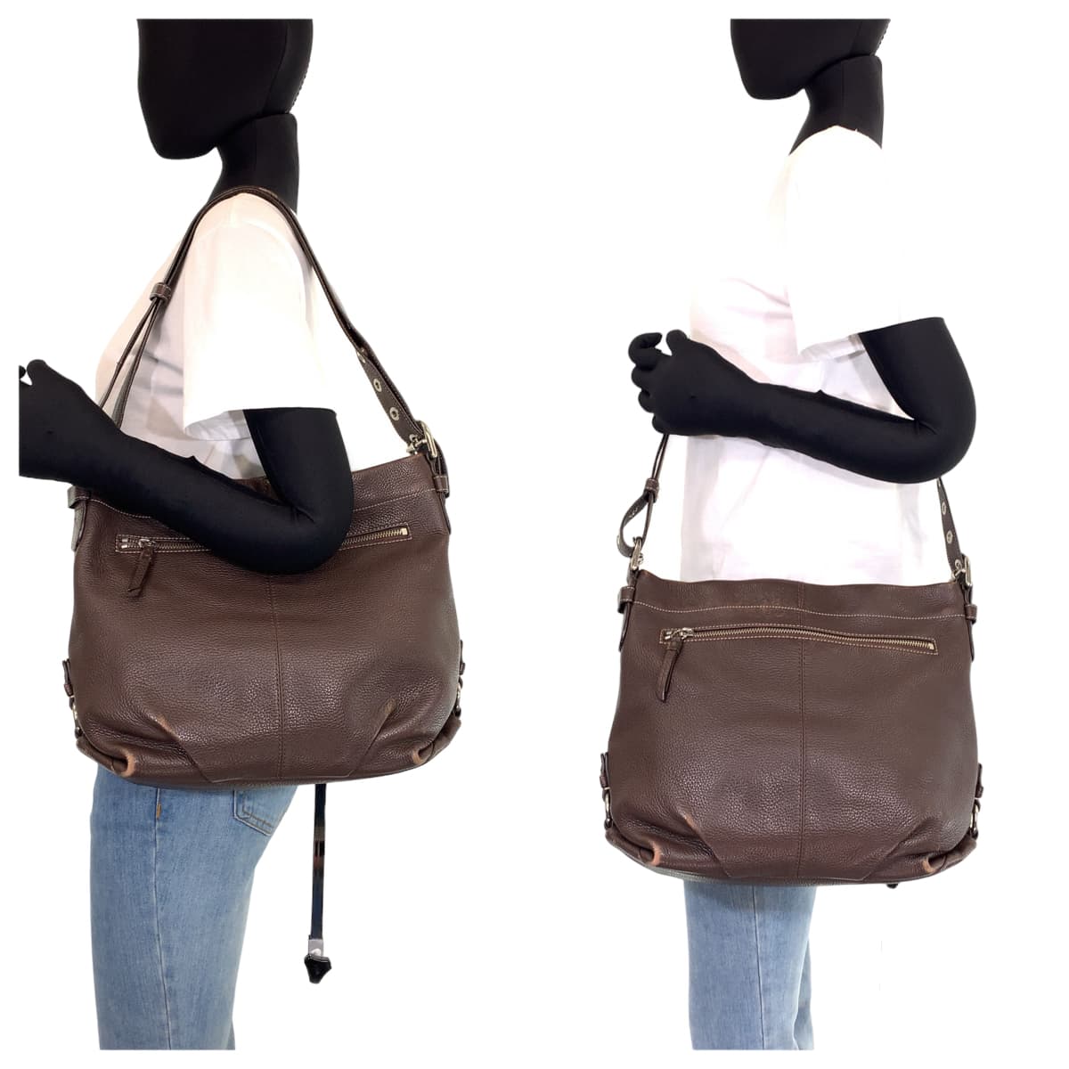 12636
 COACH Brown Leather F15064 Hobo Shoulder Bag, 2-way, Crossbody, Women's