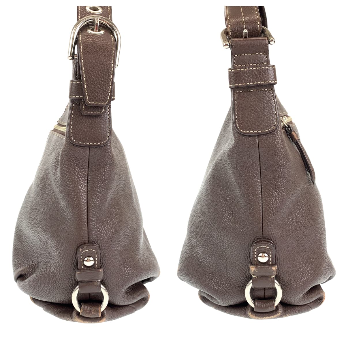 12636
 COACH Brown Leather F15064 Hobo Shoulder Bag, 2-way, Crossbody, Women's