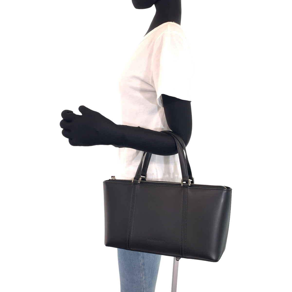 10305
BURBERRY バーバリー 中チェック柄 ブラック レザー トートバッグ ハンドバッグ  レディース