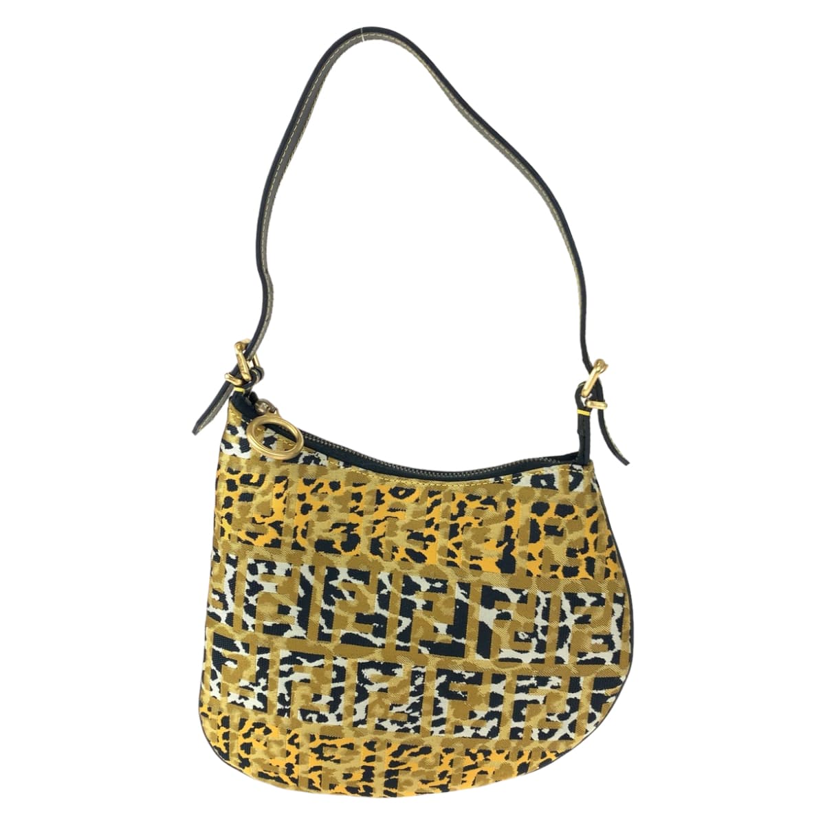 H-00437
FENDI フェンディ ズッカ レオパード柄 イエロー 黄 キャンバス ショルダーバッグ 肩掛け  レディース