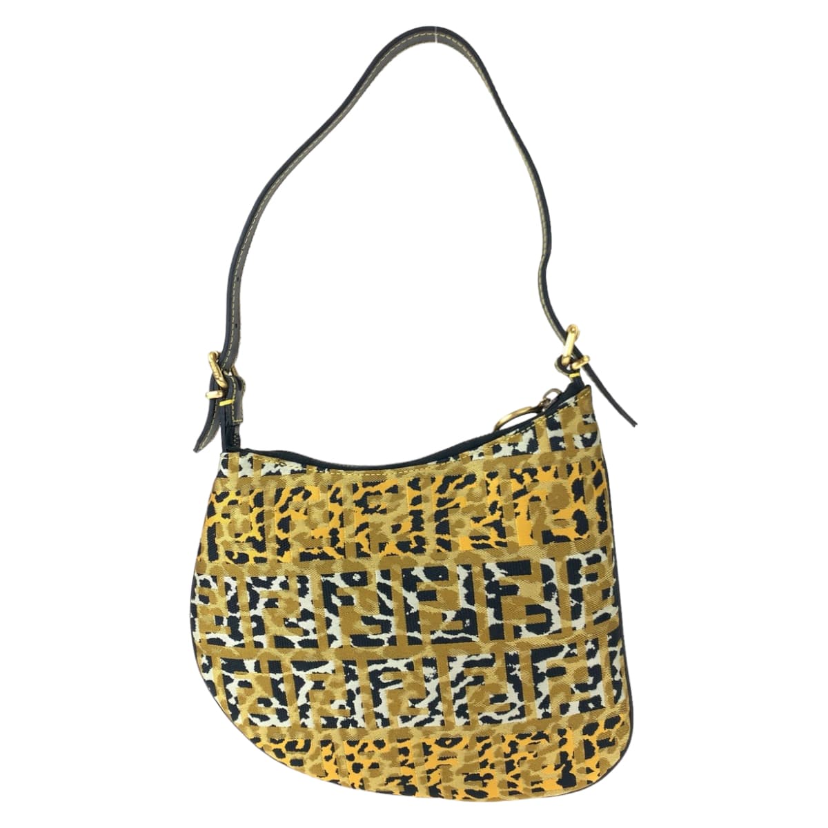 H-00437
FENDI フェンディ ズッカ レオパード柄 イエロー 黄 キャンバス ショルダーバッグ 肩掛け  レディース