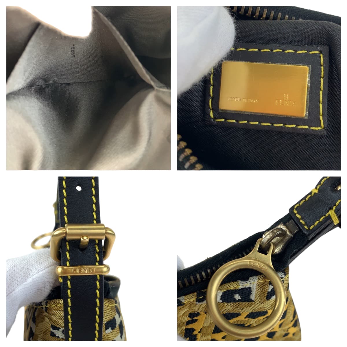 H-00437
FENDI フェンディ ズッカ レオパード柄 イエロー 黄 キャンバス ショルダーバッグ 肩掛け  レディース
