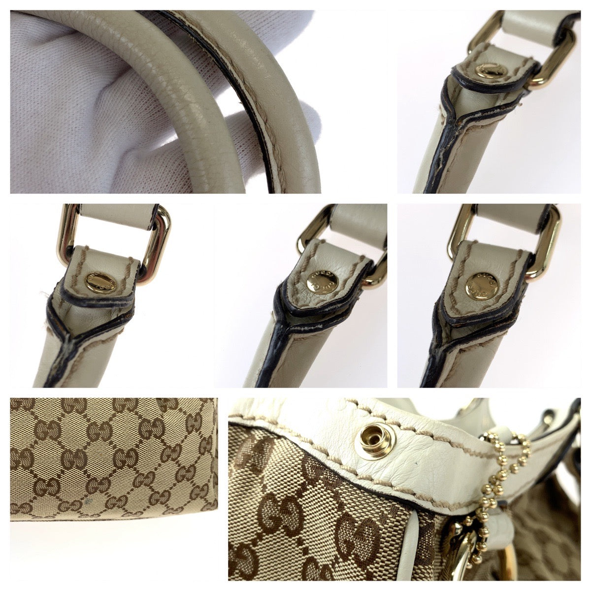 H-00439
GUCCI グッチ スーキー ブラウン 茶 ホワイト 白 GGキャンバス / レザー 211944 ショルダーバッグ ハンドバッグ トートバッグ  レディース