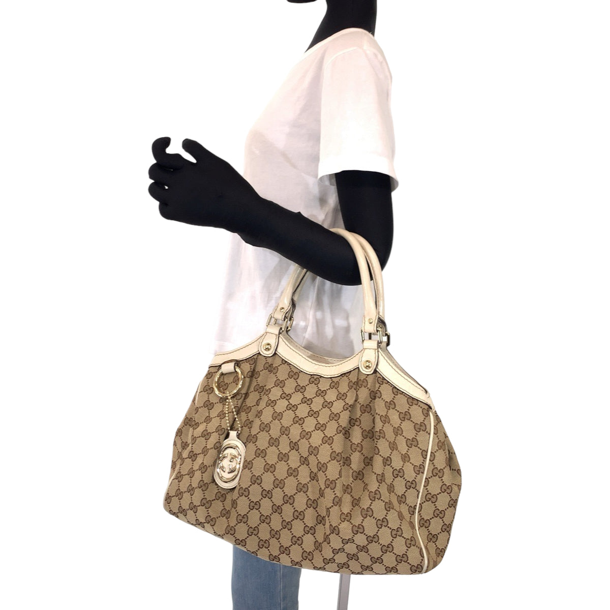 H-00439
GUCCI グッチ スーキー ブラウン 茶 ホワイト 白 GGキャンバス / レザー 211944 ショルダーバッグ ハンドバッグ トートバッグ  レディース