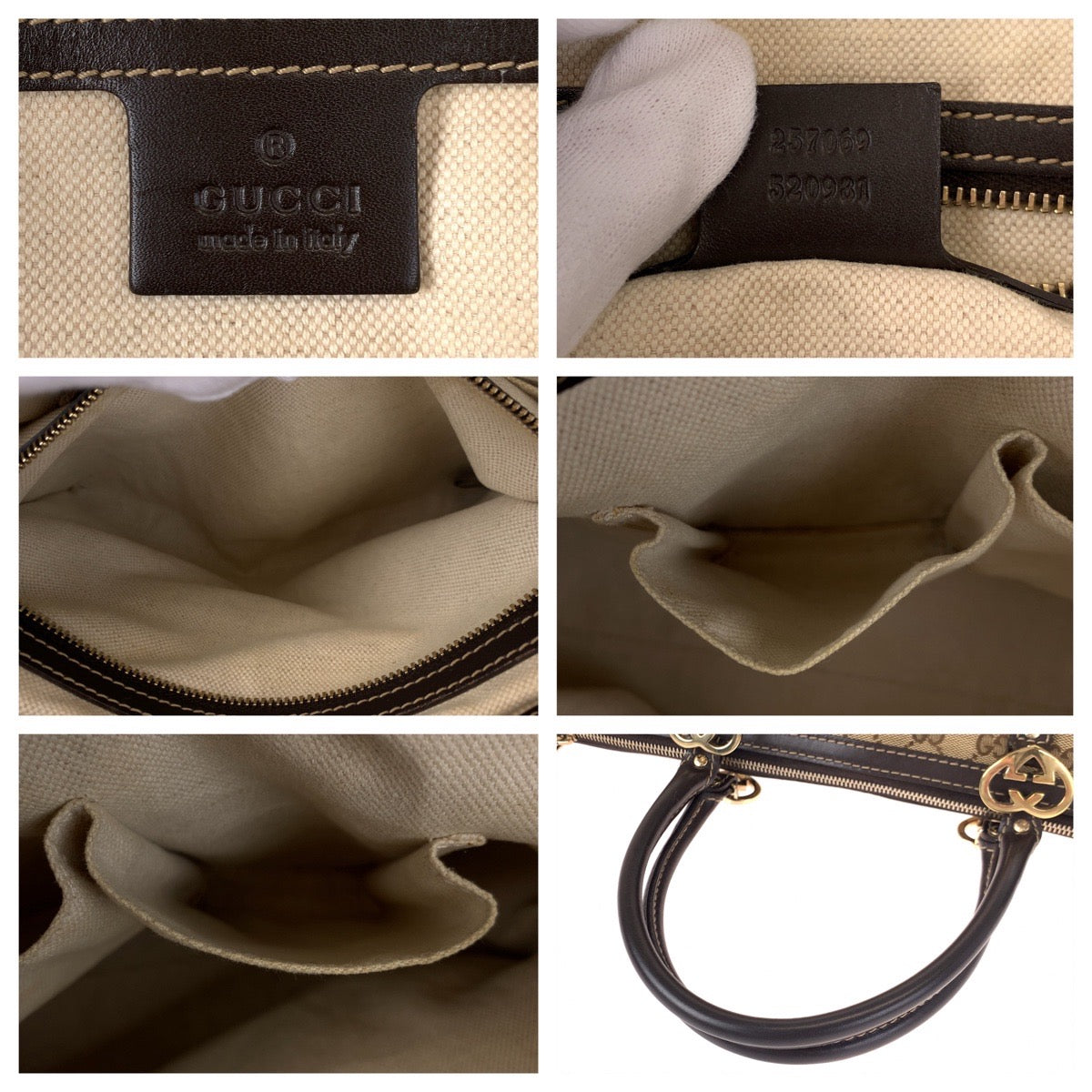 H-00440
GUCCI グッチ ラブリー ブラウン 茶 GGキャンバス / レザー 257069 トートバッグ ハンドバッグ ショルダーバッグ  レディース