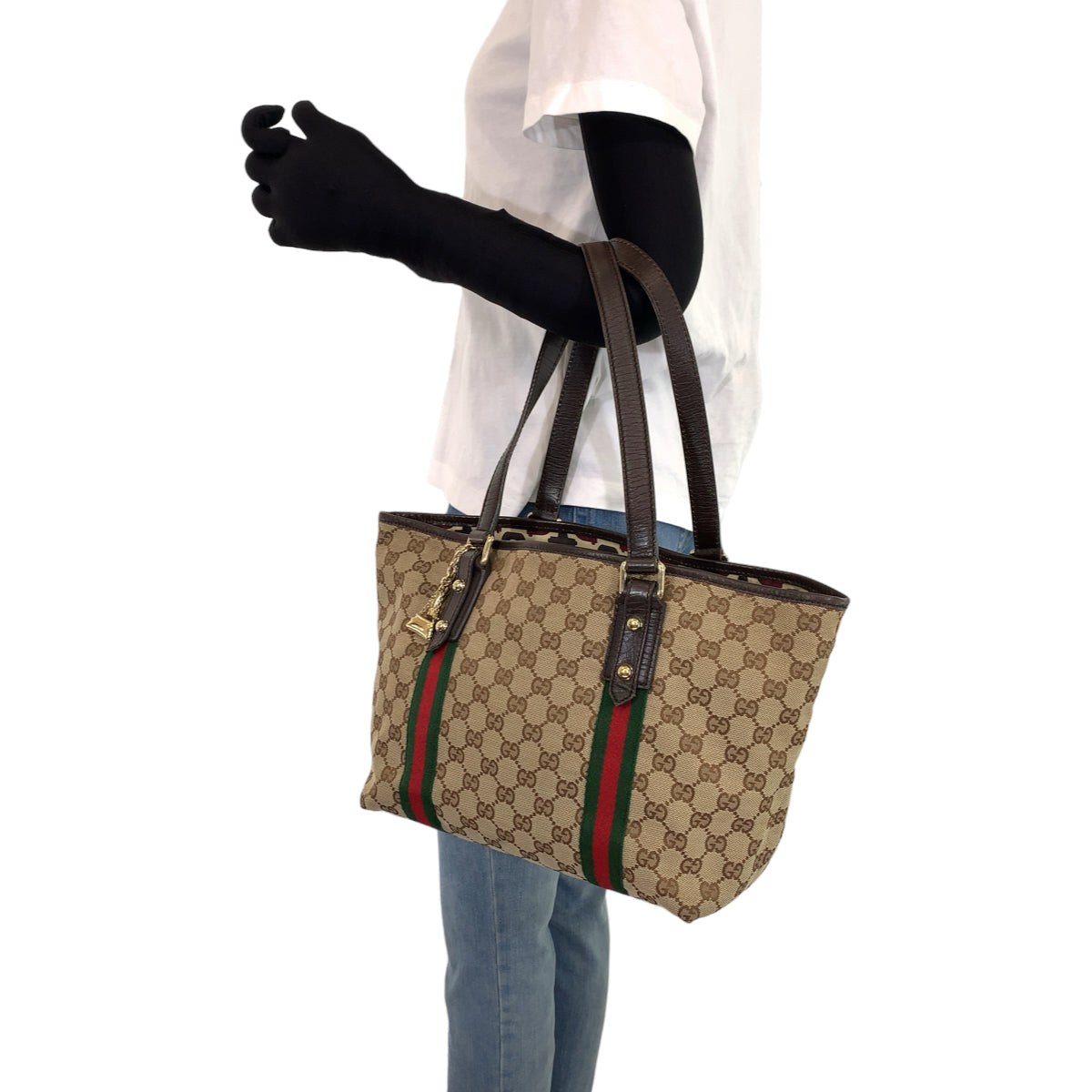 H-00442
GUCCI グッチ シェリーライン ブラウン 茶 GGキャンバス / レザー 137396 トートバッグ ハンドバッグ  レディース