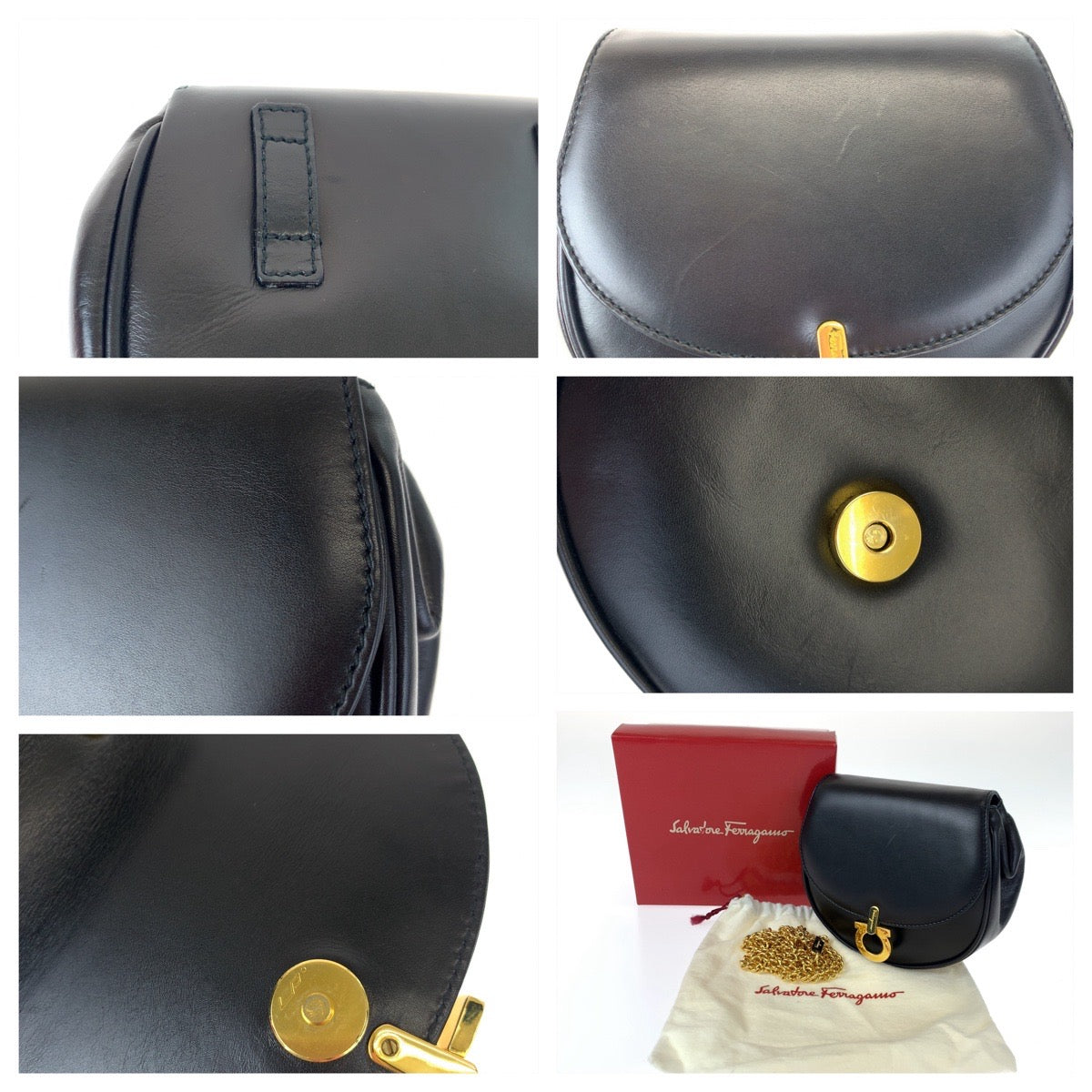 H-00443
Salvatore Ferragamo サルヴァトーレフェラガモ ガンチーニ ブラック 黒 ゴールド金具 レザー AQ215 613 チェーンショルダーバッグ クラッチバッグ 2way  レディース