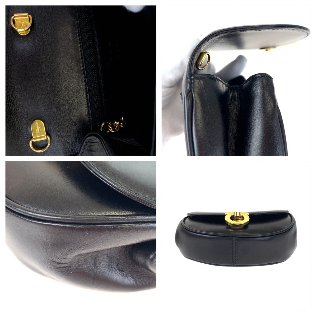 H-00443
Salvatore Ferragamo サルヴァトーレフェラガモ ガンチーニ ブラック 黒 ゴールド金具 レザー AQ215 613 チェーンショルダーバッグ クラッチバッグ 2way  レディース