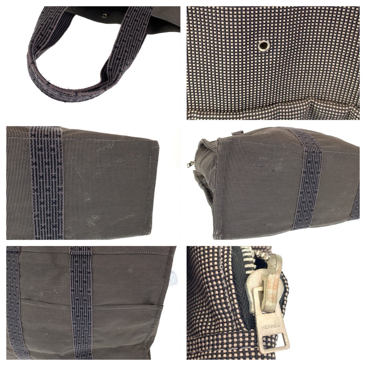 H-00456
HERMES エルメス エールラインGM グレー キャンバス トートバッグ ハンドバッグ  メンズ