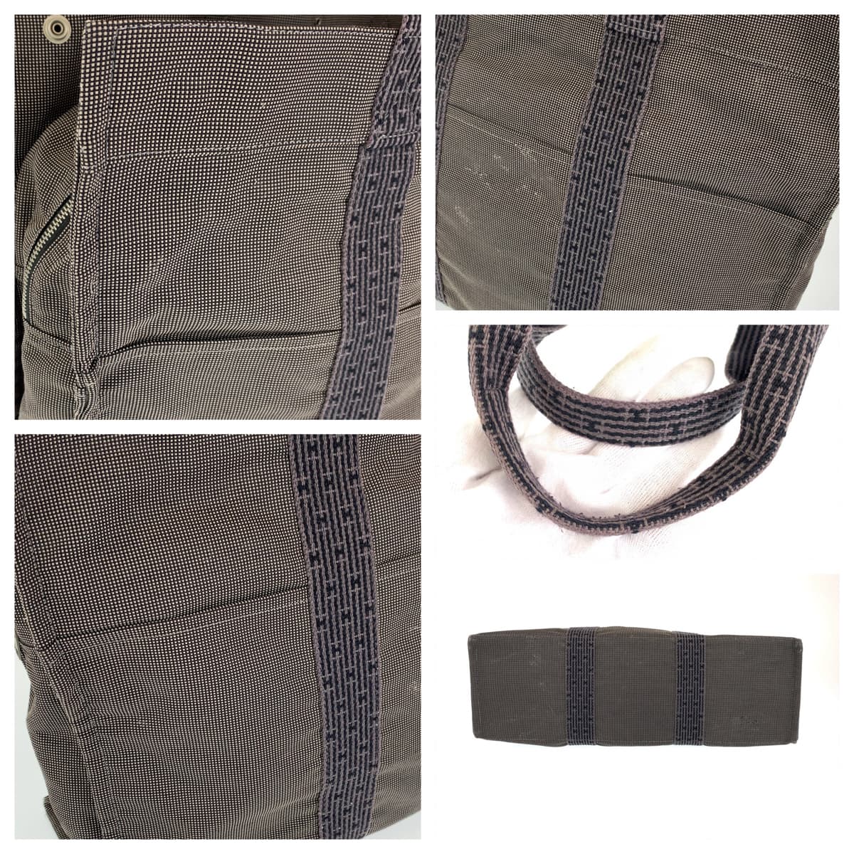 H-00456
HERMES エルメス エールラインGM グレー キャンバス トートバッグ ハンドバッグ  メンズ