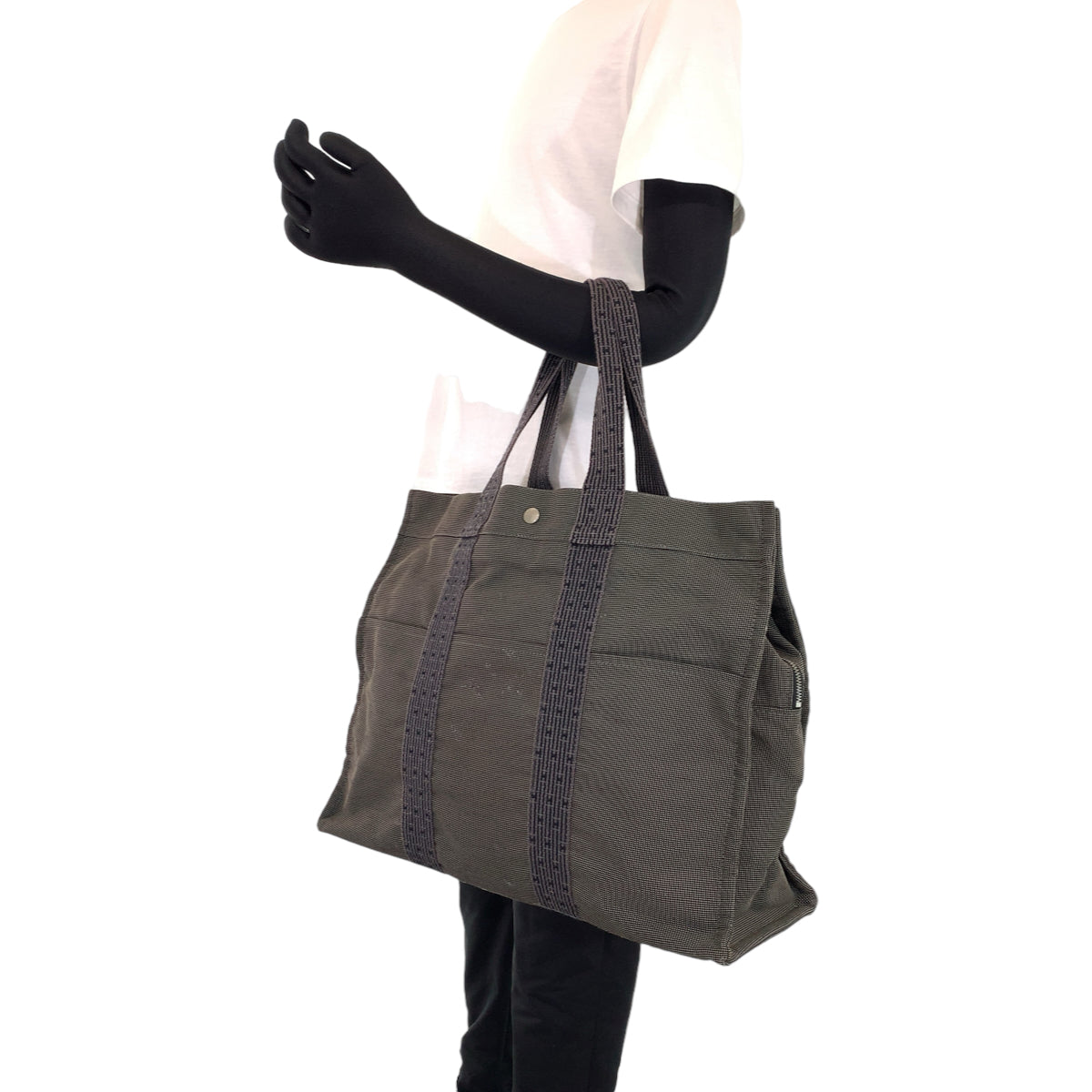 H-00456
HERMES エルメス エールラインGM グレー キャンバス トートバッグ ハンドバッグ  メンズ