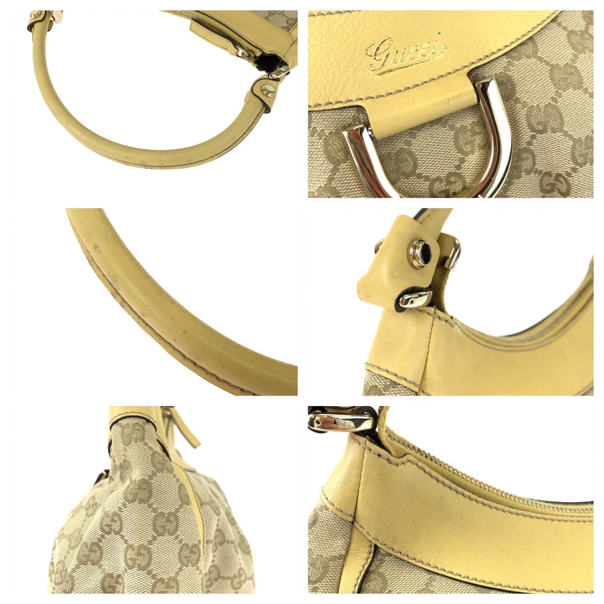 H-00459
GUCCI グッチ アビー ベージュ イエロー 黄 GGキャンバス / レザー 190525 ショルダーバッグ ハンドバッグ  レディース