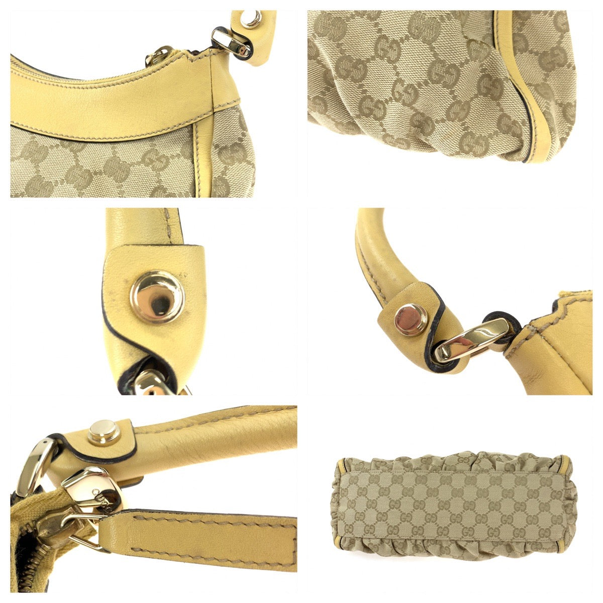H-00459
GUCCI グッチ アビー ベージュ イエロー 黄 GGキャンバス / レザー 190525 ショルダーバッグ ハンドバッグ  レディース